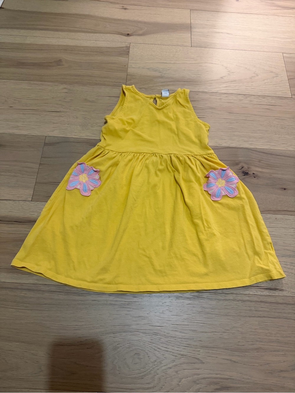 Old Navy Yellow Girls' Sleeveless Dress with Pink Flower Pockets